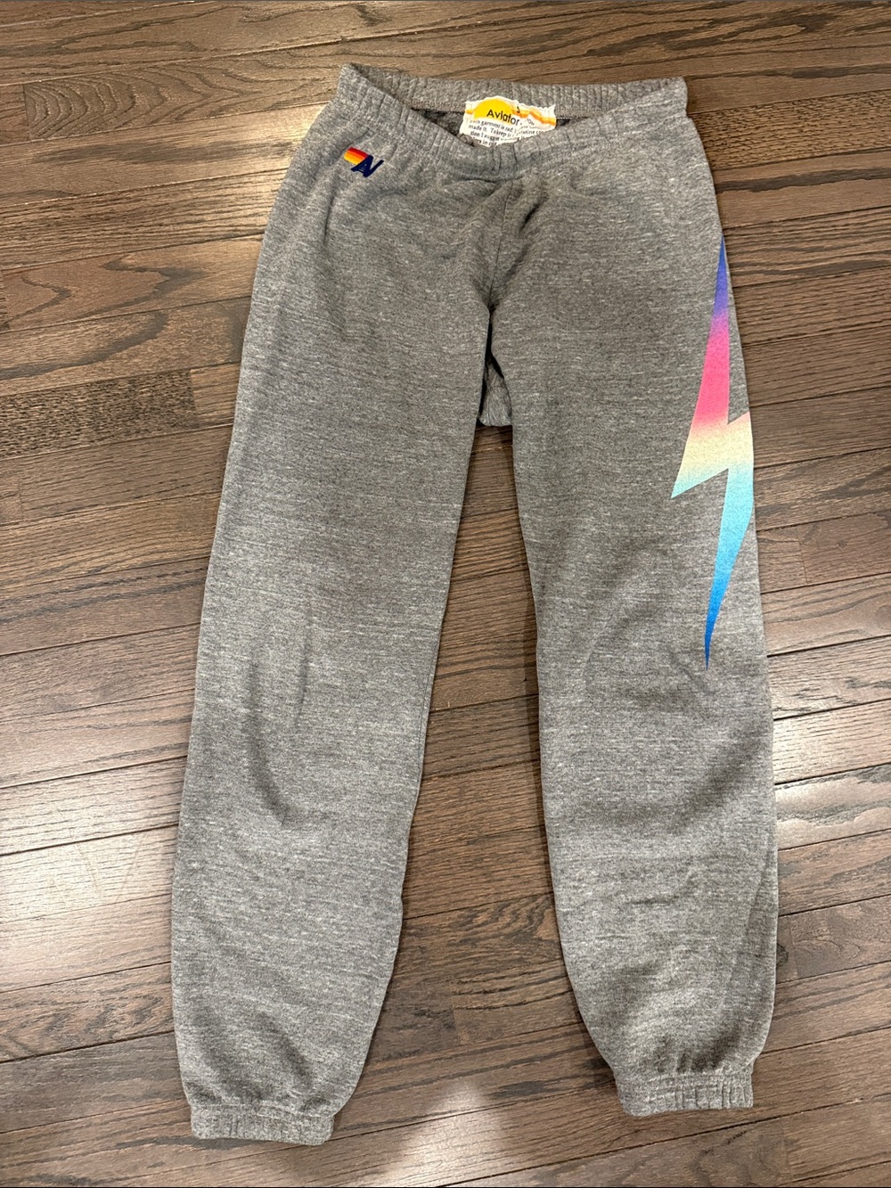 Aviator Nation Gray Rainbow Lightening Bolt Sweatpants